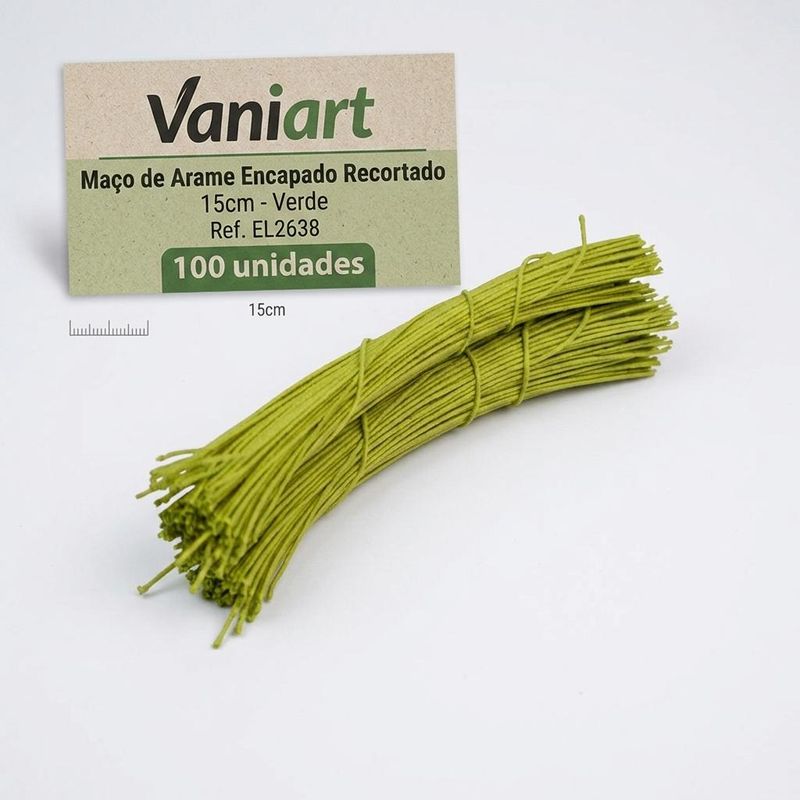 Maço de Arame Encapado Recortado 15cm Verde Ref. EL2638 Vaniart (100 unidades)