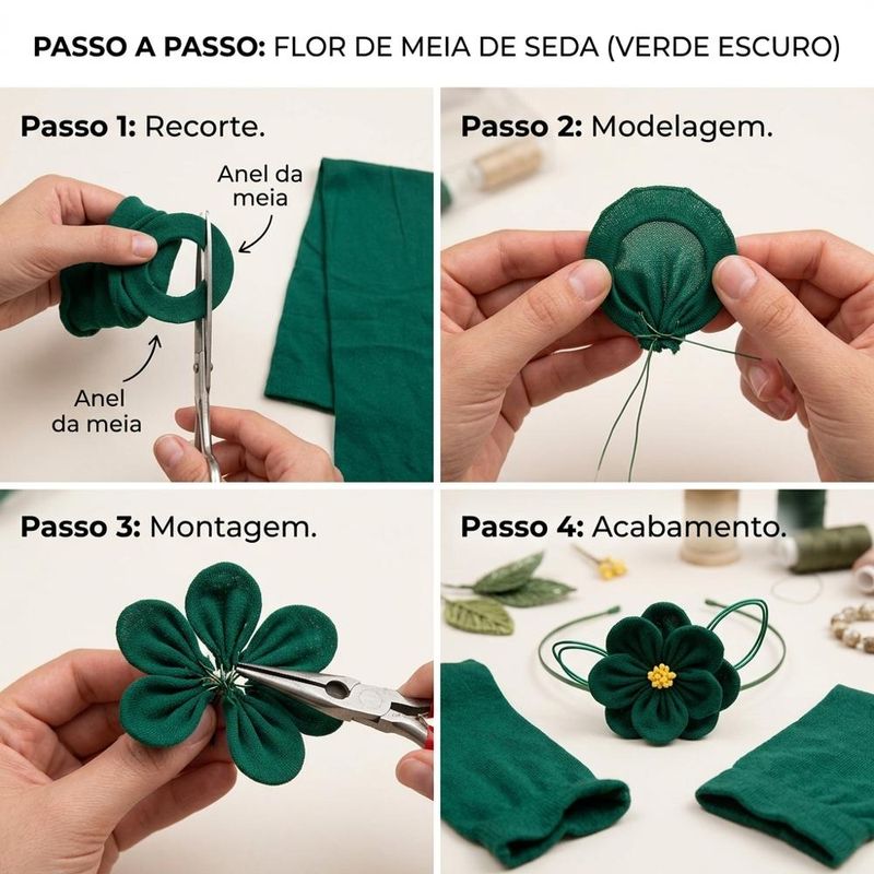 Meia de Seda P/ Artesanato Verde Escuro 53.5x7cm Ref. M5822 Vaniart (01 unidade)