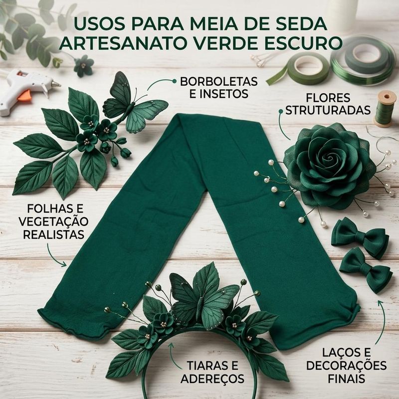 Meia de Seda P/ Artesanato Verde Escuro 53.5x7cm Ref. M5822 Vaniart (01 unidade)