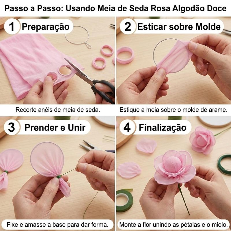 Meia de Seda P/ Artesanato Rosa Algodão Doce 53.5x7cm Ref. M5857 Vaniart (01 unidade)