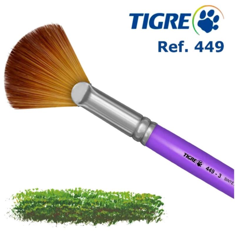 Pincel Artístico Leque Ponta Filamento Sintético Mesclado Ref. 449-3 Tigre (01 unidade)