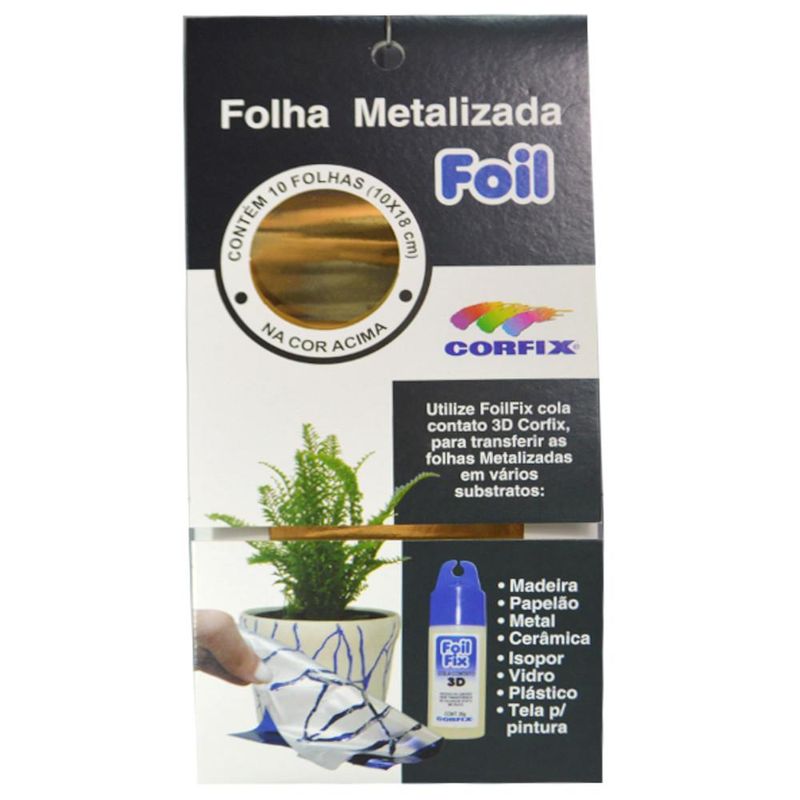 Folha Metalizada Foil Ouro 10x18cm Corfix (10 unidades)
