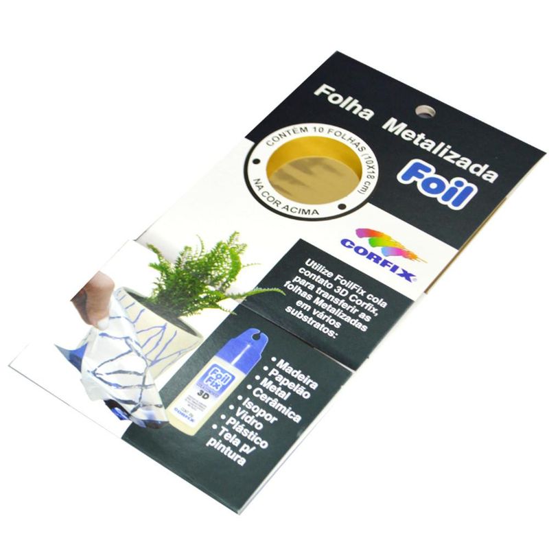 Folha Metalizada Foil Ouro 10x18cm Corfix (10 unidades)