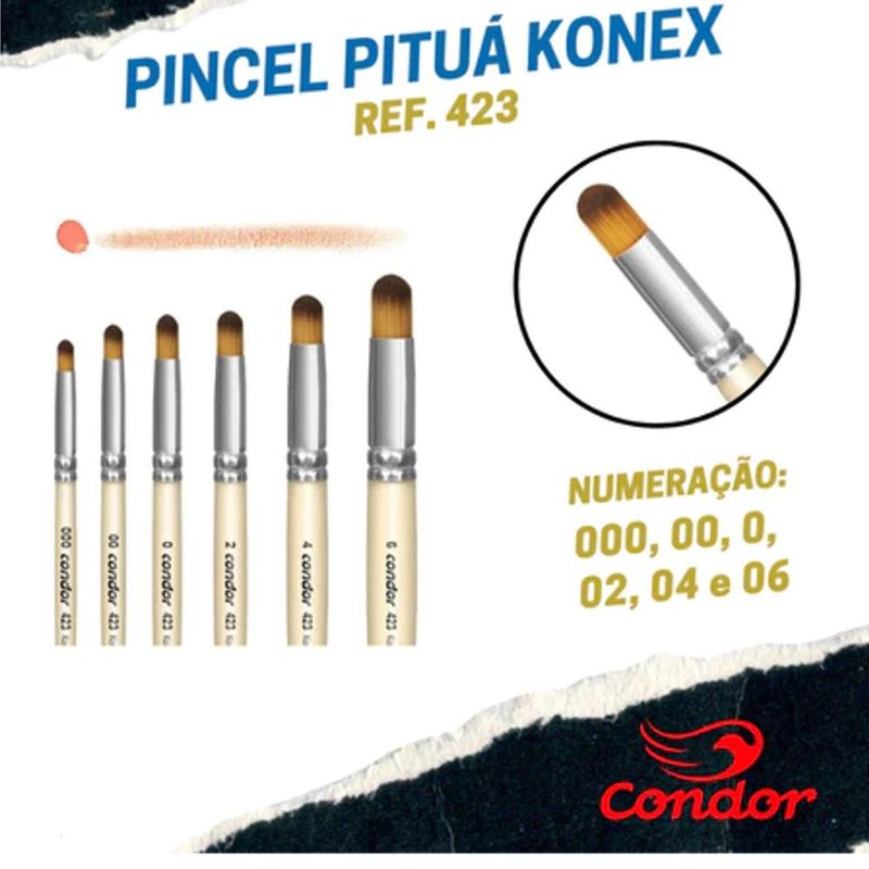 Pincel Artístico Redondo Pituá Filamento Sintético Konex Ocre Ref. 423 Condor (01 unidade)-Nº-000