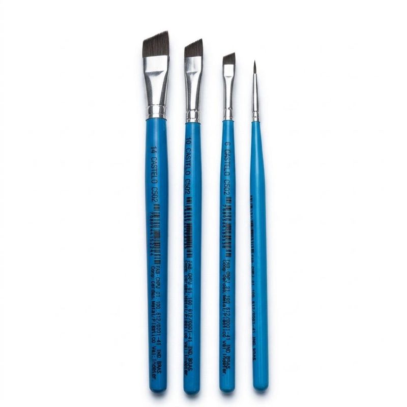 Pincel Artístico Chanfrado Cabo Curto Azul Filamento Sintético Especial Ref. C502 Castelo (01 unidade)-Nº-02