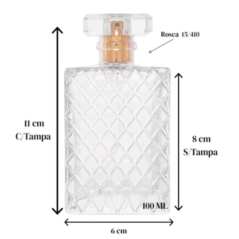 Frasco de Vidro Porta Perfume Cristale C/ Tampa Transparente e Válvula Spray Luxo 100ml BM36 (01 unidade)