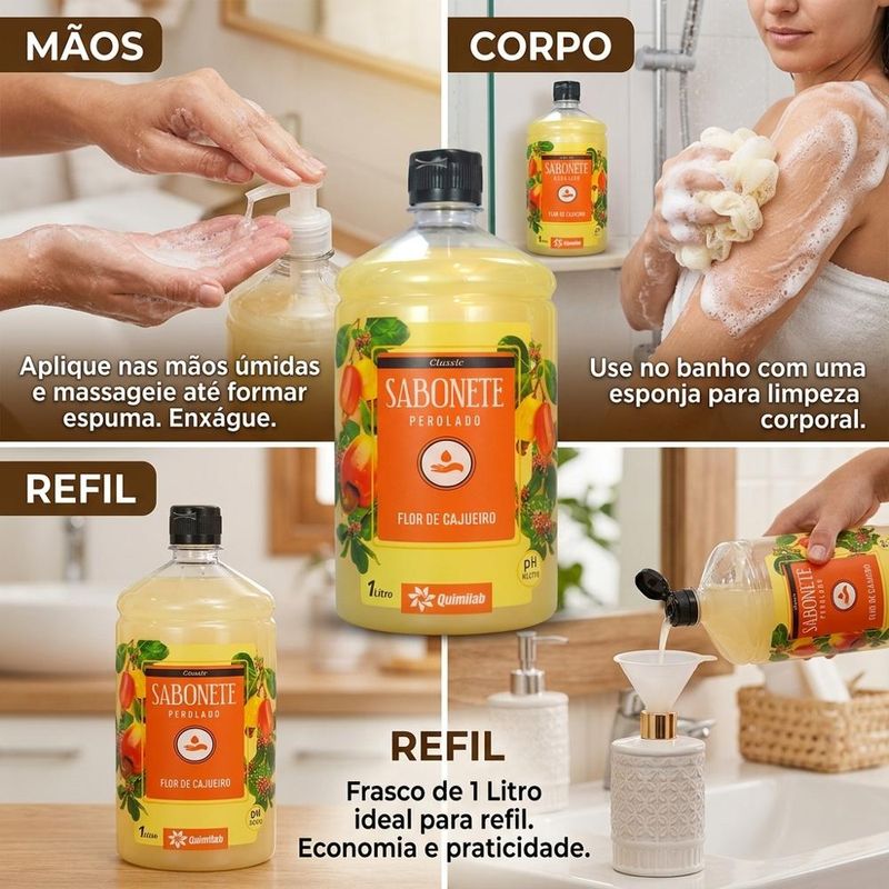 Sabonete Líquido Perolado Flor de Cajueiro Quimilab (1 Litro)