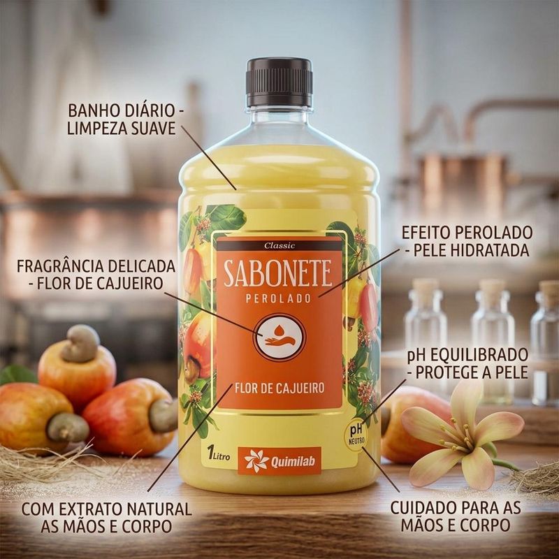 Sabonete Líquido Perolado Flor de Cajueiro Quimilab (1 Litro)