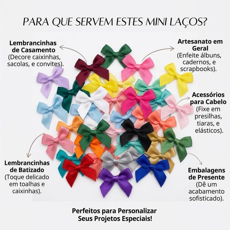 Mini Lacinhos de Cetim P/ Artesanato e Decoração NYBC (100 unidades)-branco