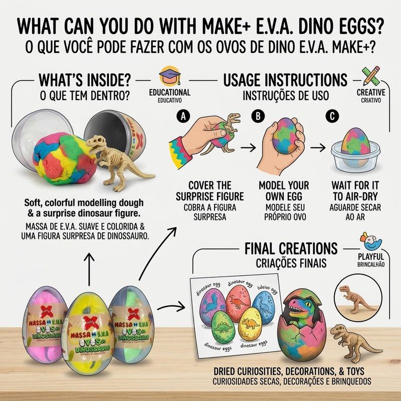 Massa de Eva P/ Artesanato Ovo Dino Ref. 13084 20gr Make+ (01 unidade)