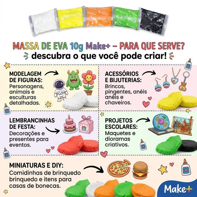 Massa de Eva P/ Artesanato Cores Sortidas Ref. 13079 10gr Make+ (01 unidade)