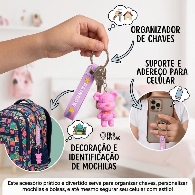 Chaveiro Pulseira Urso Cores Diversas 5.5cm Ref. 5721 Make+ (01 unidade)