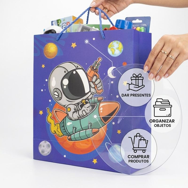Sacola de Presente Astronauta/Foguete 32x25.5x10cm Ref. 14992 Make+ (01 unidade)