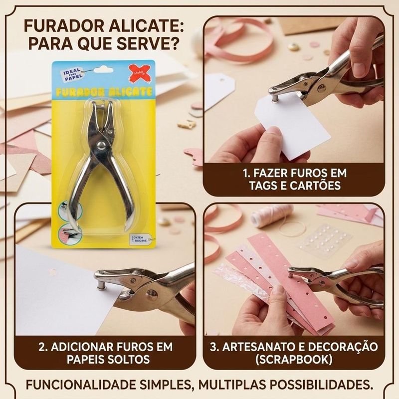 Furador Alicate de Metal para Papel 12cm Ref. 12062 Make+ (01 unidade)
