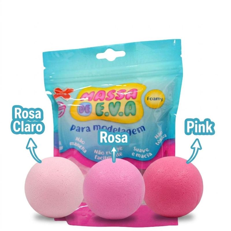 Massa de EVA para Modelagem Rosa, Rosa Claro e Pink 50gr Ref. 13018 Make+ (3 cores)
