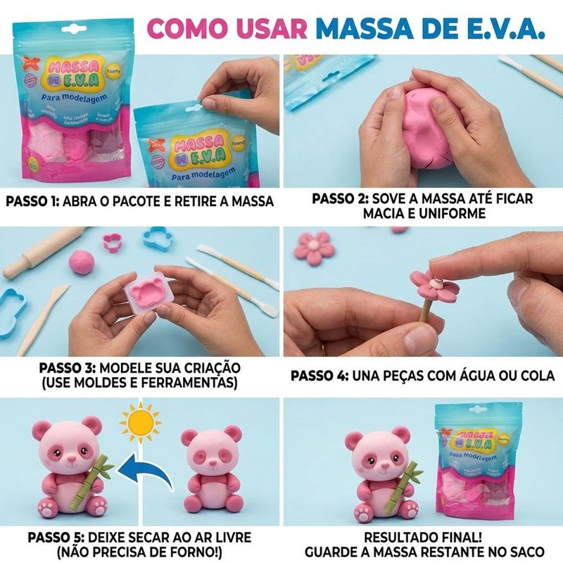 Massa de EVA para Modelagem Rosa, Rosa Claro e Pink 50gr Ref. 13018 Make+ (3 cores)