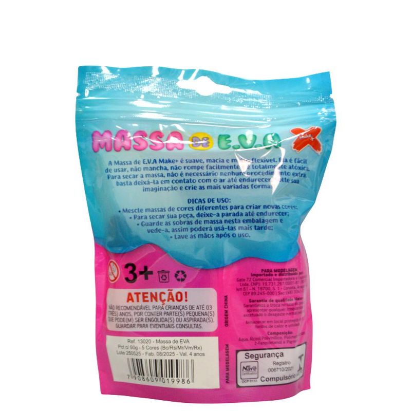 Massa de EVA para Modelagem Branco Rosa Roxo Vermelho Marrom 50gr Ref. 13020 Make+ (5 cores)