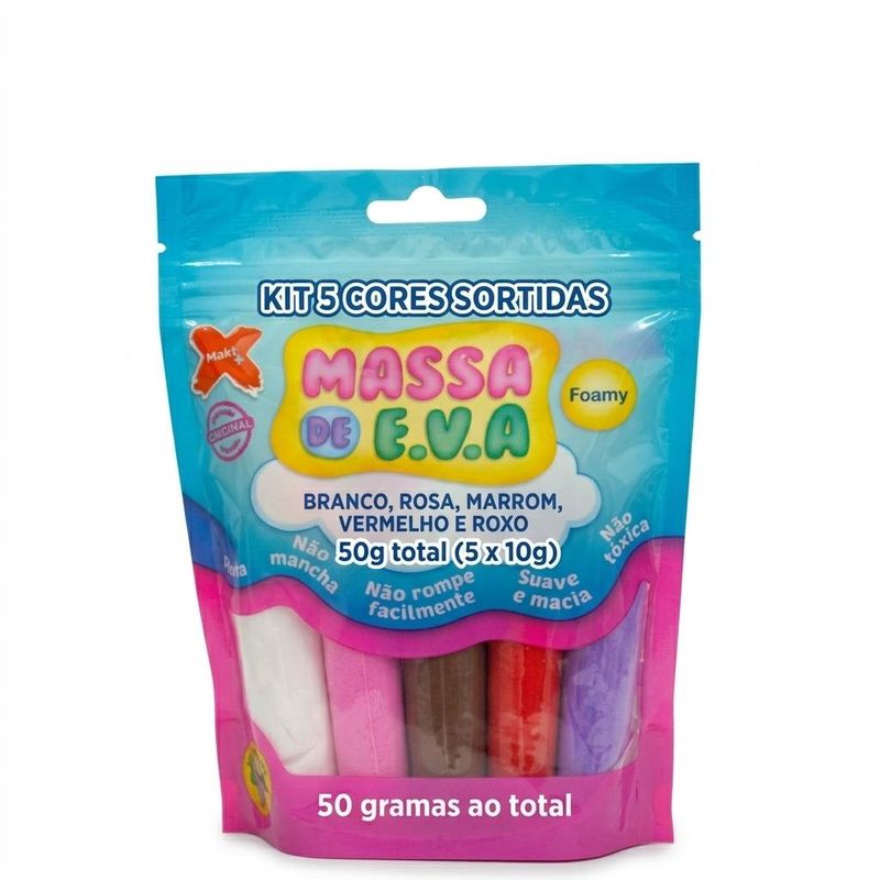 Massa de EVA para Modelagem Branco Rosa Roxo Vermelho Marrom 50gr Ref. 13020 Make+ (5 cores)