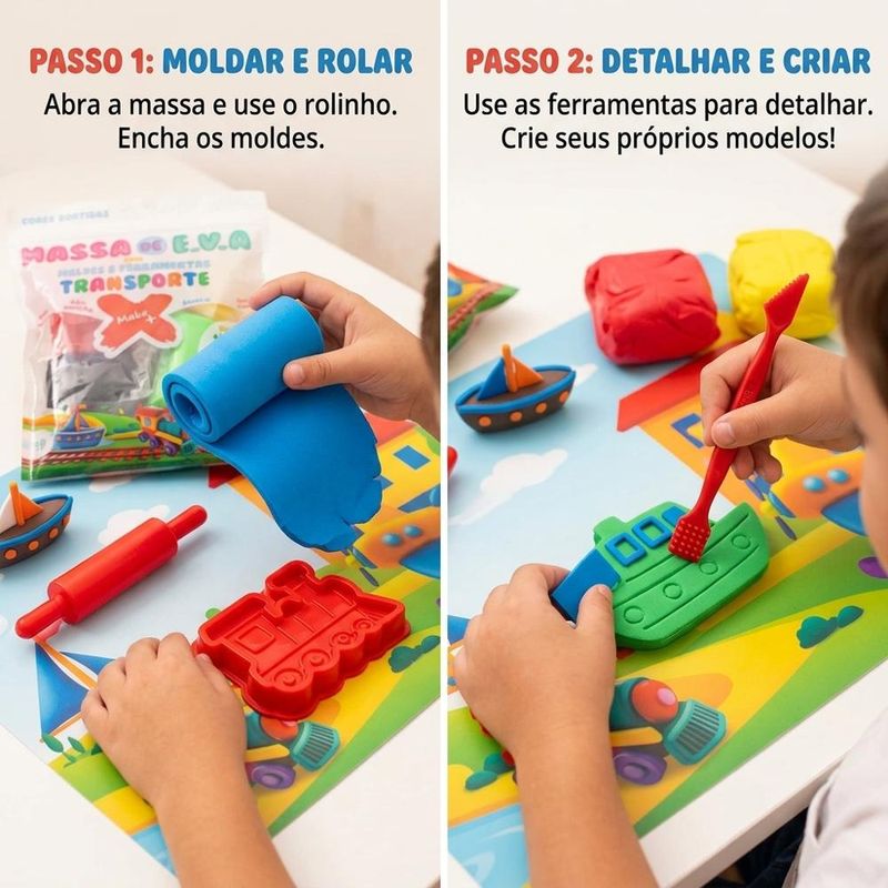 Massa de Eva P/ Artesanato Moldes e Ferramentas Transporte Ref. 13702 60gr Make+ (13 peças)