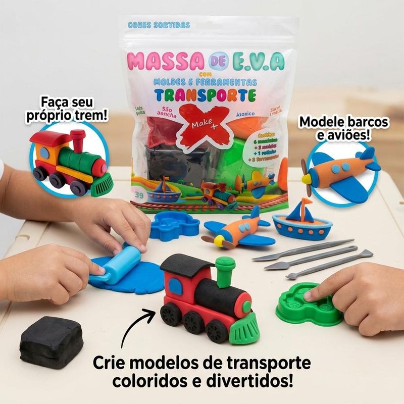 Massa de Eva P/ Artesanato Moldes e Ferramentas Transporte Ref. 13702 60gr Make+ (13 peças)