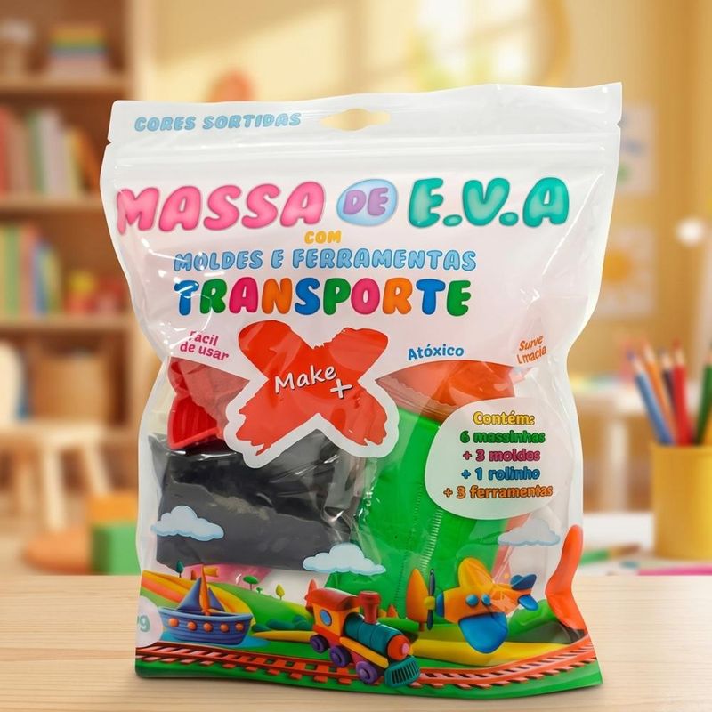 Massa de Eva P/ Artesanato Moldes e Ferramentas Transporte Ref. 13702 60gr Make+ (13 peças)