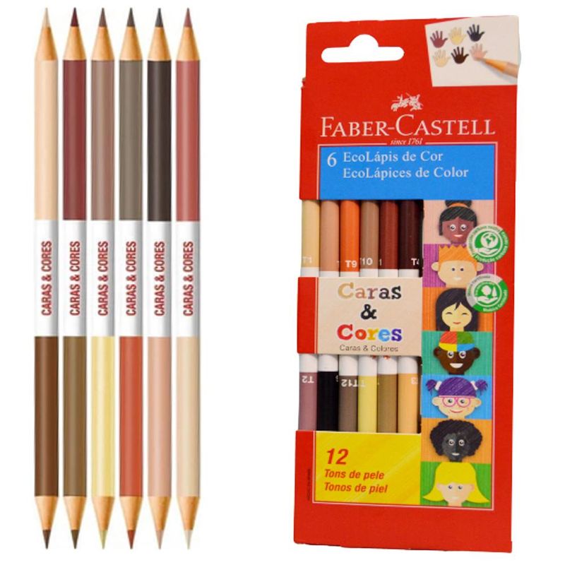 EcoLápis de Cor Caras & Cores 12 Tons de Pele Ref. 120606CC Faber-Castell (06 lápis)