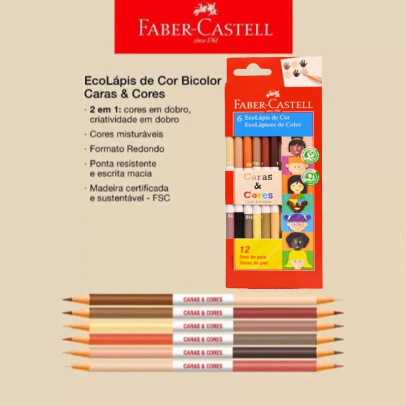 EcoLápis de Cor Caras & Cores 12 Tons de Pele Ref. 120606CC Faber-Castell (06 lápis)