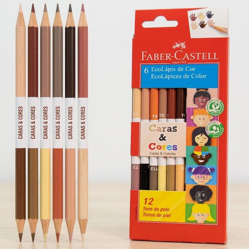 EcoLápis de Cor Caras & Cores 12 Tons de Pele Ref. 120606CC Faber-Castell (06 lápis)