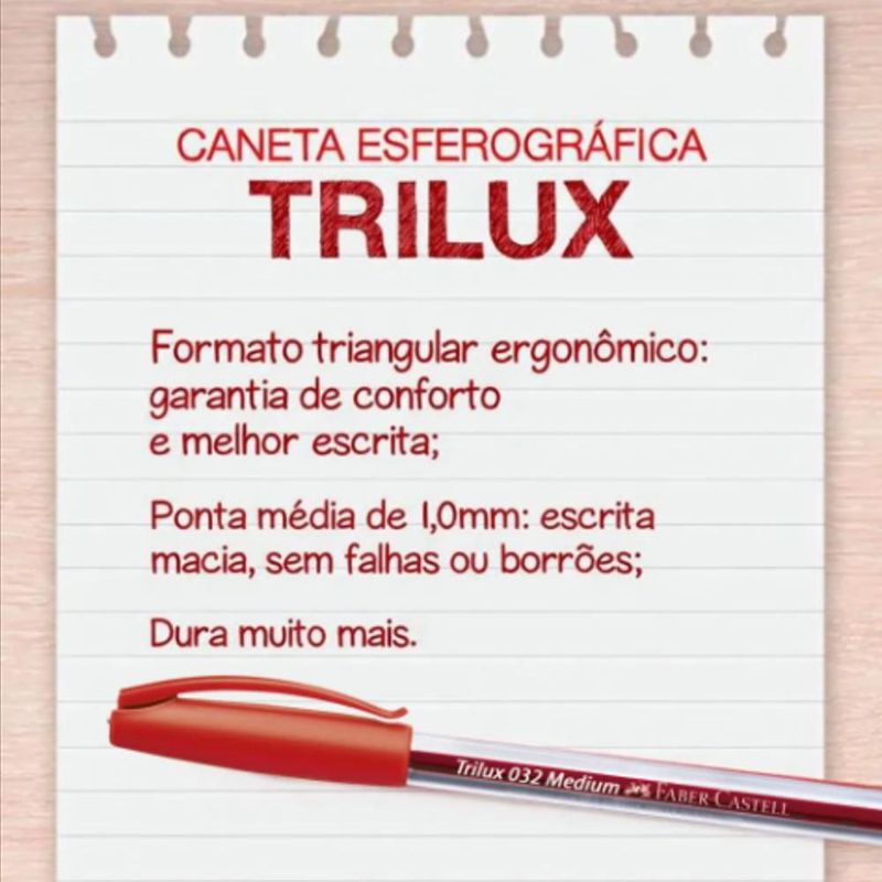 Caneta Esferográfica Trilux 032 Medium 1.0mm Vermelha Faber-Castell (01 unidade)