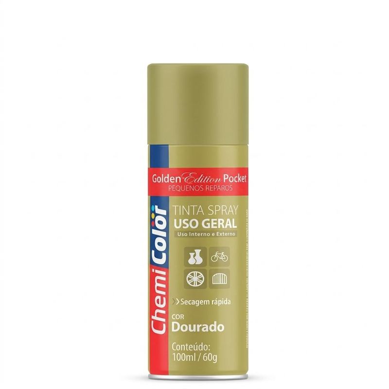 Tinta em Spray Uso Geral Chemi Color Edition Pocket Dourado 100ml Baston (01 unidade)
