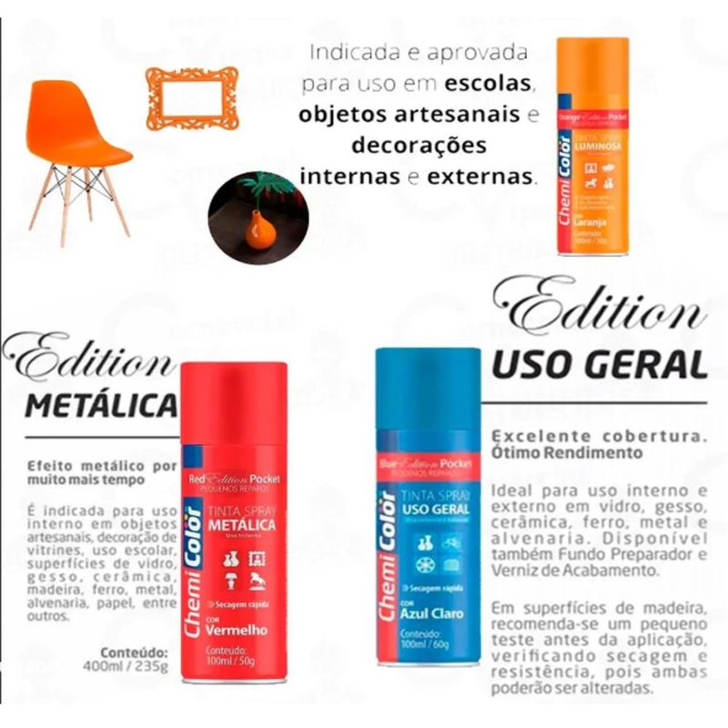Tinta em Spray Uso Geral Chemi Color Edition Pocket Dourado 100ml Baston (01 unidade)