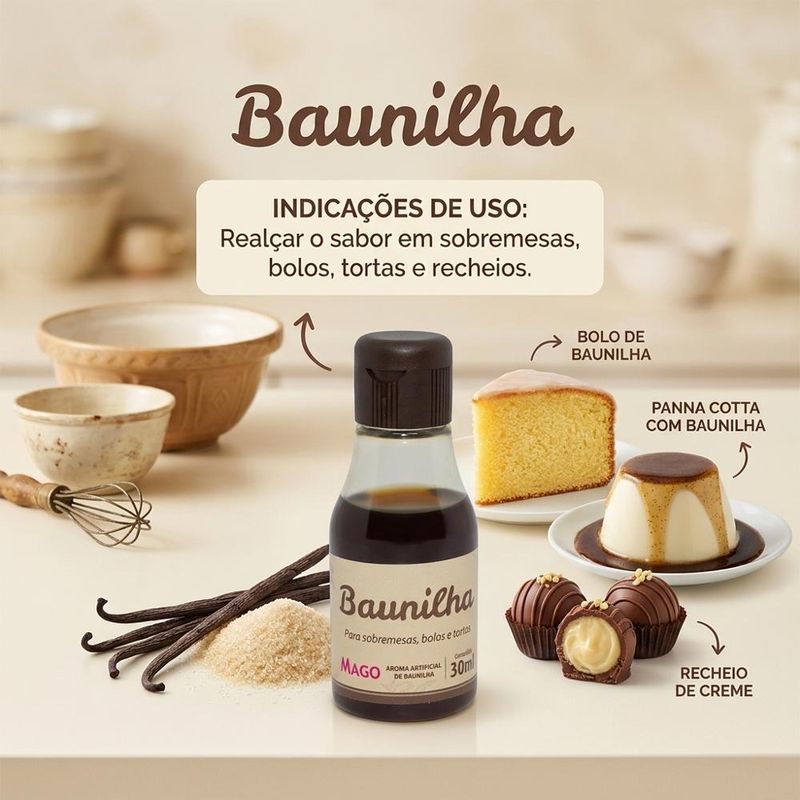 Aroma Artificial de Baunilha P/ Sobremesas, Bolos e Tortas Mago (30ml)