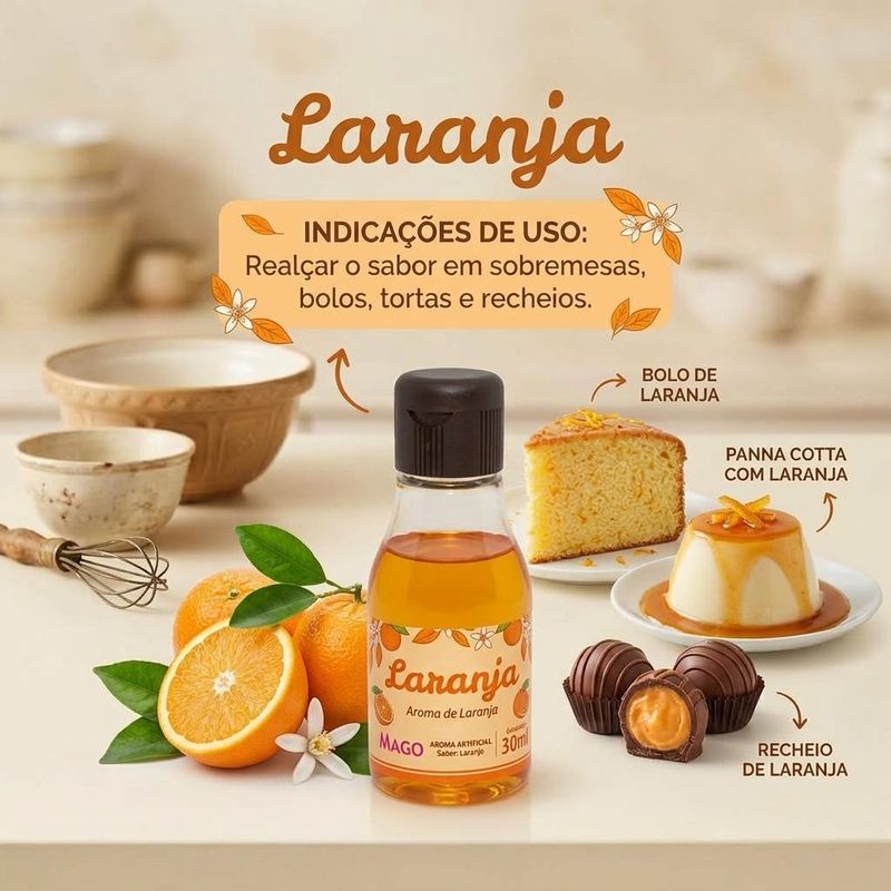 Aroma Artificial de Laranja P/ Sobremesas, Bolos e Tortas Mago (30ml)