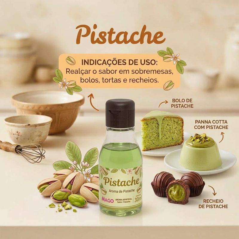 Aroma Artificial de Pistache P/ Sobremesas, Bolos e Tortas Mago (30ml)