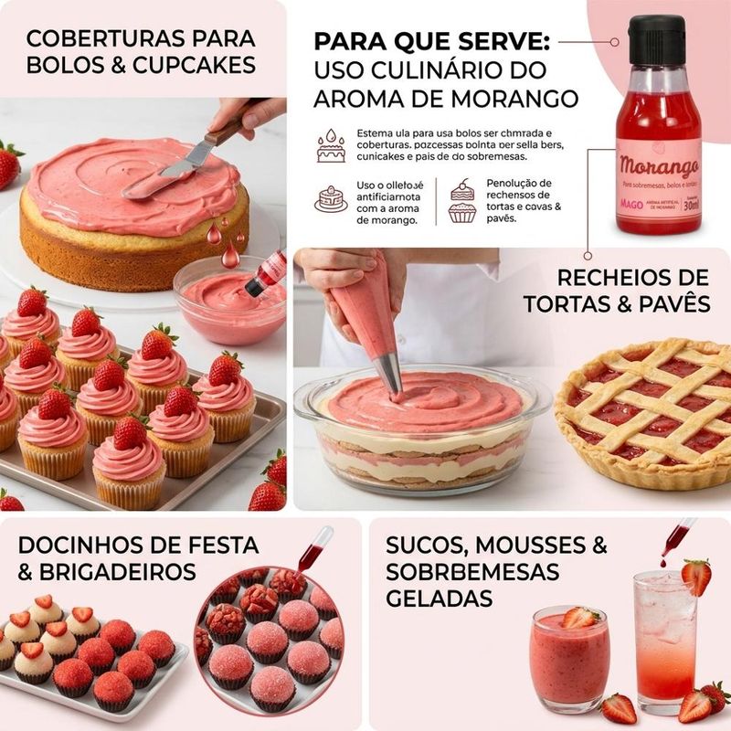 Aroma Artificial de Morango P/ Sobremesas, Bolos e Tortas Mago (30ml)
