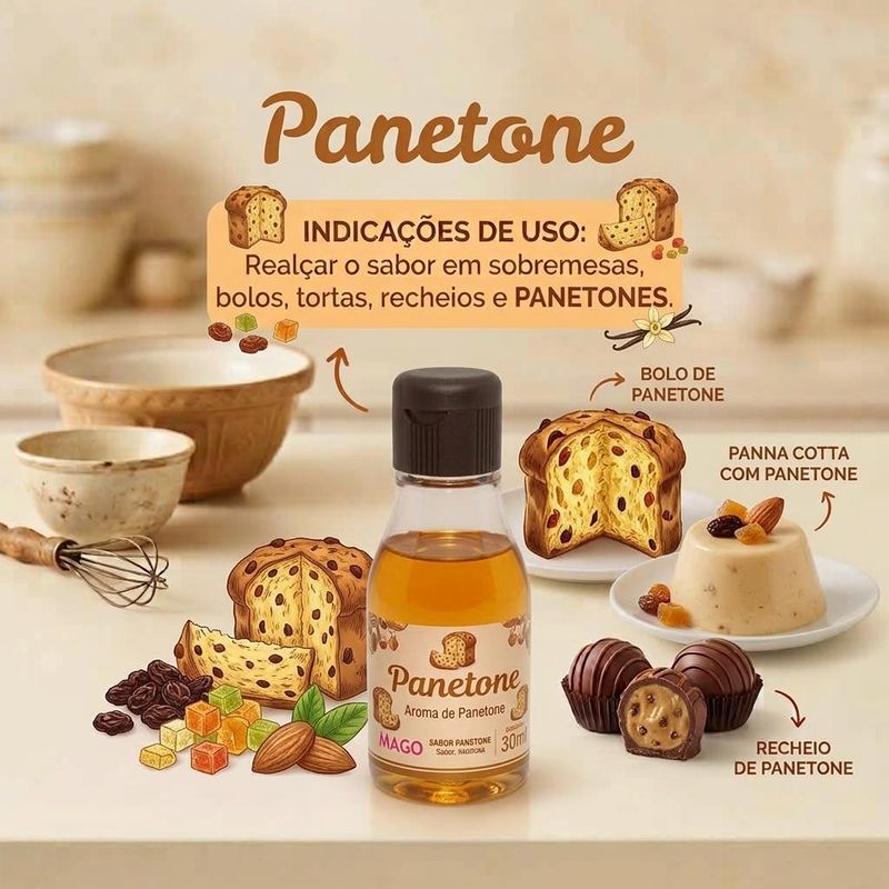 Aroma Artificial de Panetone P/ Panetones, Colombas e Pães Mago (30ml)