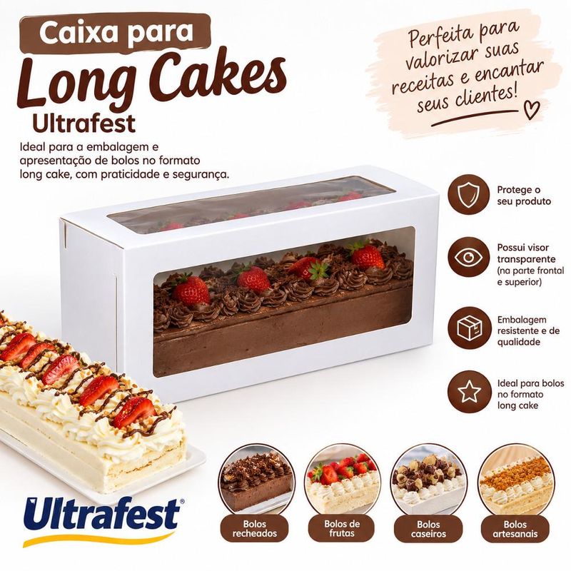 Caixa de Papel Cartão P/ Long Cakes 40.5x20x17cm Ultrafest (01 unidade)
