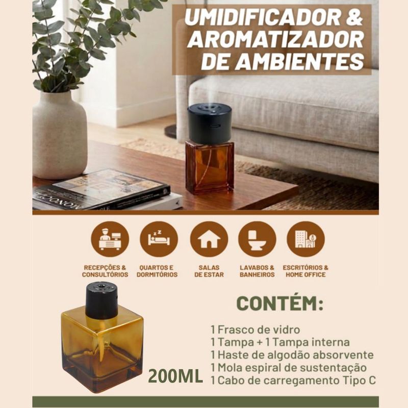 Frasco de Vidro Âmbar C/ Tampa P/ Umidificador e Aromatizador de Ambientes 200ml Irmãos Haluli (01 unidade)