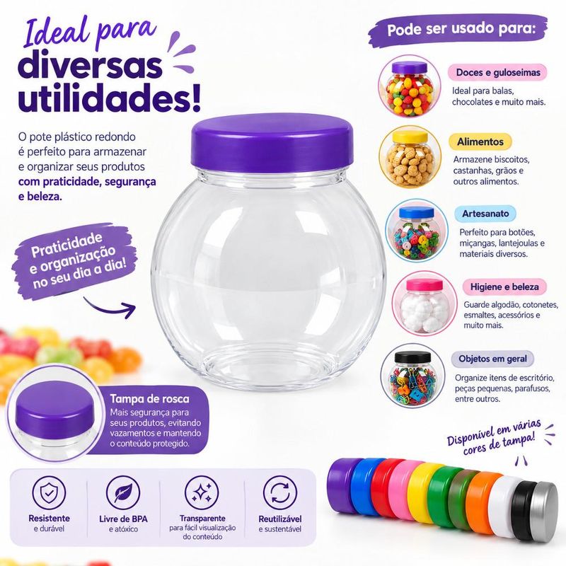 Pote PET Multiuso C/ Tampa Diversas Cores G1020 1300ml Galvanotek (01 unidade)