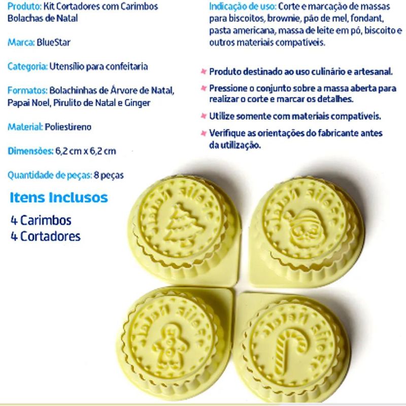 Cortadores com Carimbos Bolachas de Natal 5cm Ref. 438984 BlueStar (08 peças)