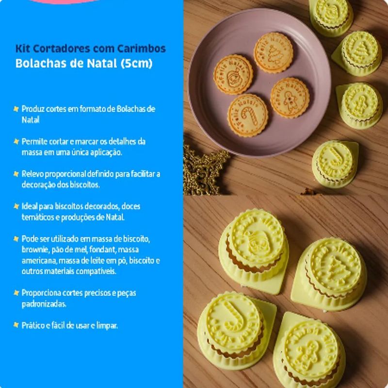 Cortadores com Carimbos Bolachas de Natal 5cm Ref. 438984 BlueStar (08 peças)