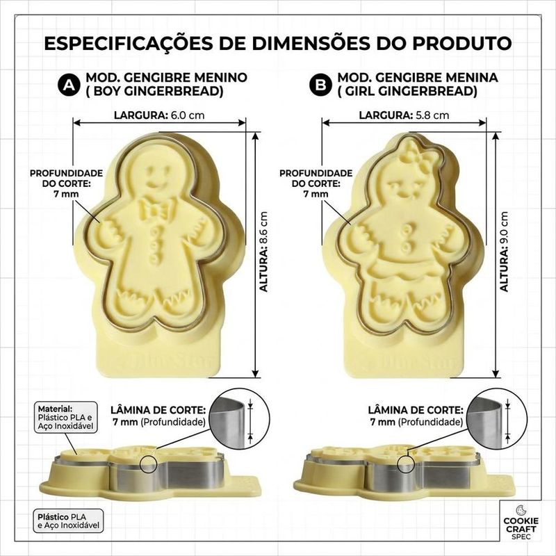 Cortadores com Carimbo Casal Ginger 7cm Ref. 414455 BlueStar (04 peças)