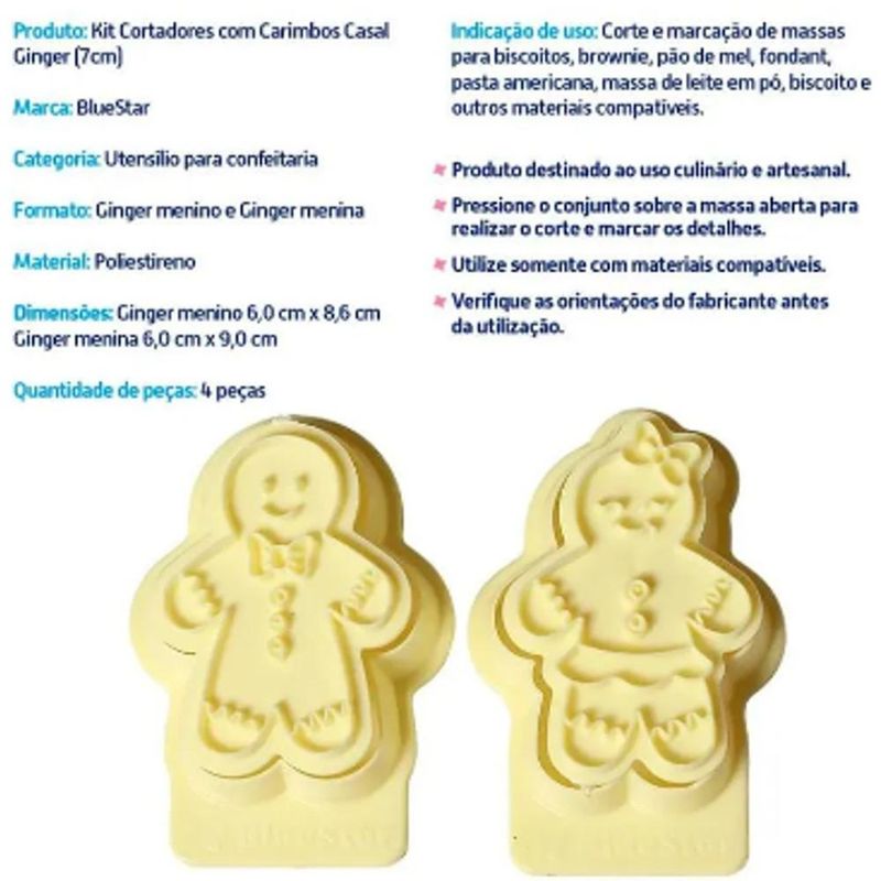 Cortadores com Carimbo Casal Ginger 7cm Ref. 414455 BlueStar (04 peças)