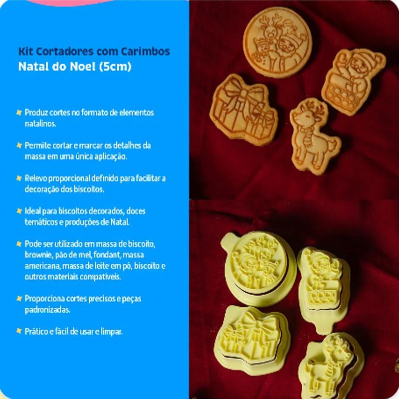 Cortadores com Carimbo Natal do Noel 5cm Ref. 414448 BlueStar (08 peças)