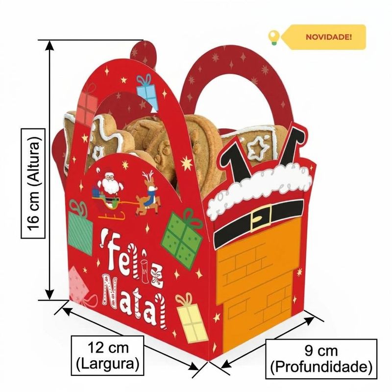 Cachepot com Alça Chaminé Natal Divertido 12x19x16cm Ref. C6243 Ideia (01 unidade)