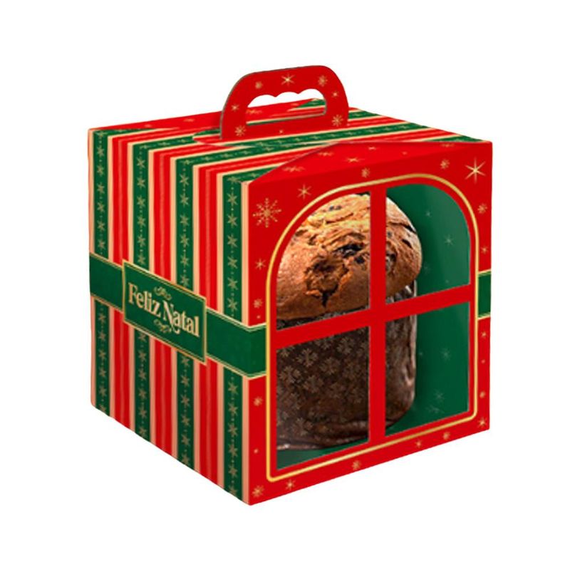 Caixa com Visor Janela Panetone Feliz Natal 15x15x17cm Ref. C6151 Ideia (01 unidade)