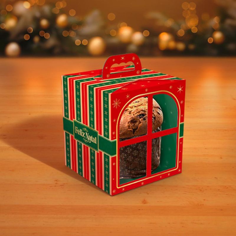 Caixa com Visor Janela Panetone Feliz Natal 15x15x17cm Ref. C6151 Ideia (01 unidade)
