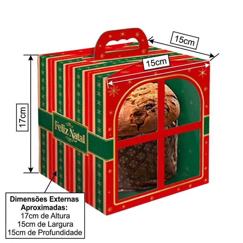 Caixa com Visor Janela Panetone Feliz Natal 15x15x17cm Ref. C6151 Ideia (01 unidade)