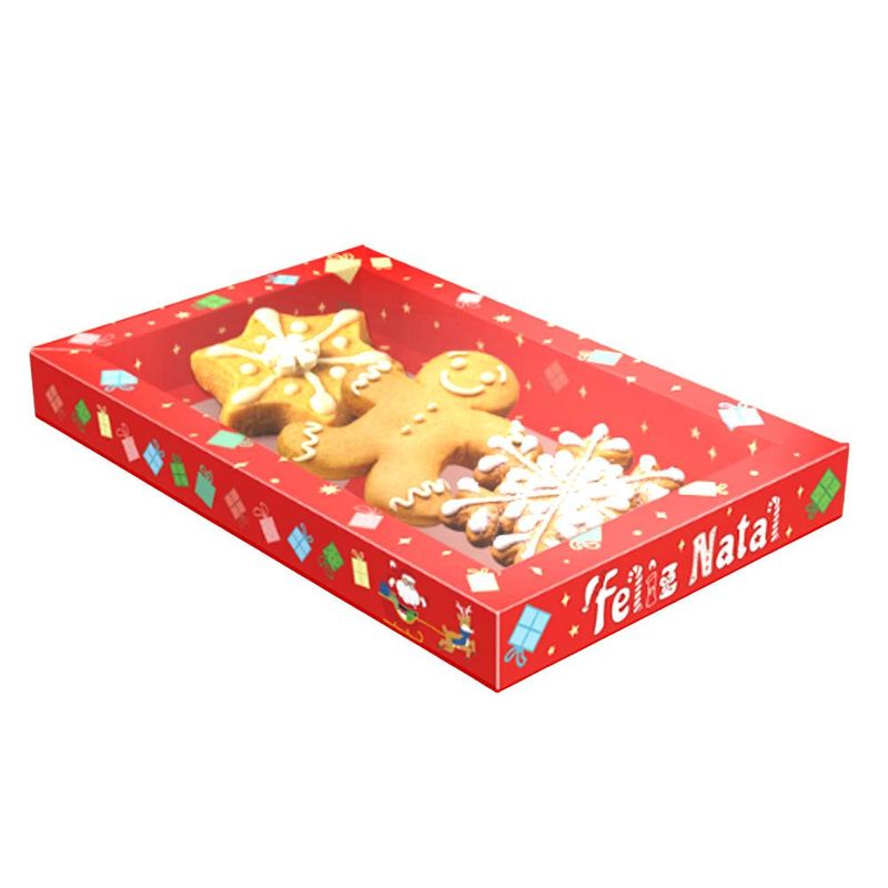 Caixa Moldura com Tampa Transparente para 3 Biscoitos Natal Divertido 23x15x2.5cm C6255 Ideia (01 unidade)