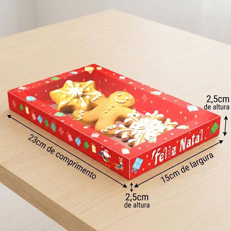 Caixa Moldura com Tampa Transparente para 3 Biscoitos Natal Divertido 23x15x2.5cm C6255 Ideia (01 unidade)